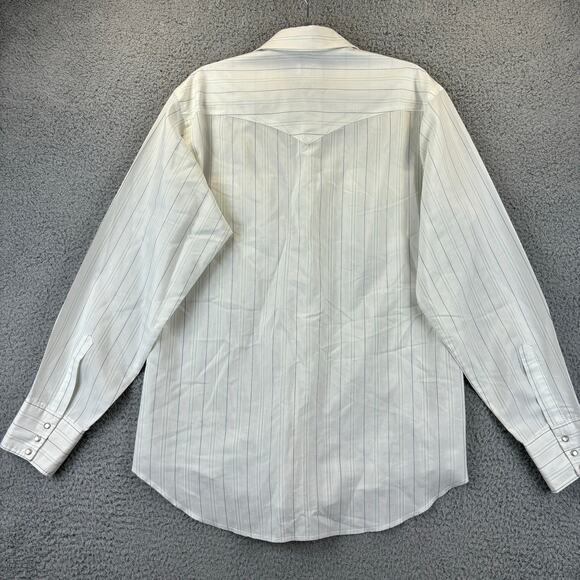 Vtg 90s Wrangler Shirt Mens 16 Pearl Snap Western Rancher Cowboy Cut X Long Tail - Picture 8 of 10